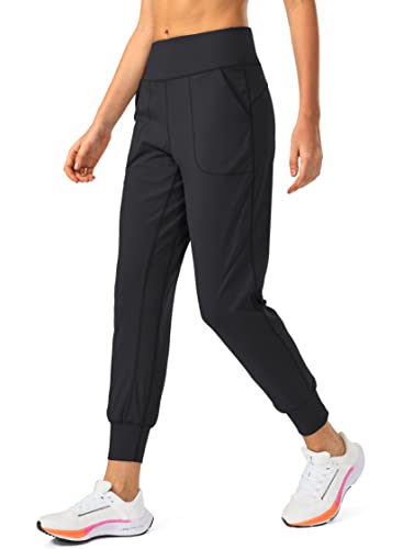 Soothfeel Women's Joggers with Zipper Pockets High Waisted Athletic Workout Yoga Pants Joggers for Women Regular (Black, Small)