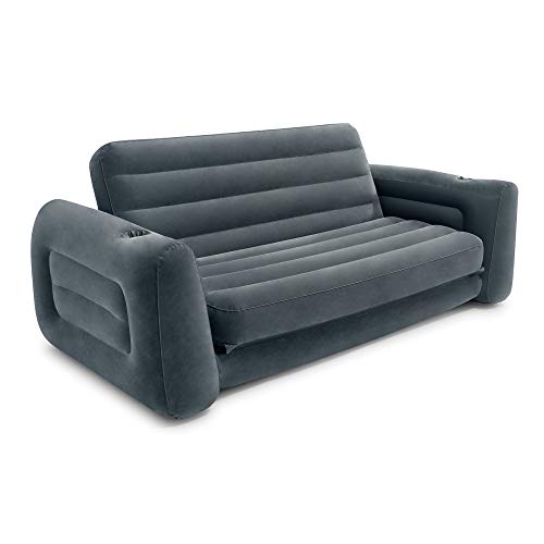 Intex 66552EP Inflatable Pull-Out Sofa: Built-in Cupholder, Velvety Surface, 2-in-1 Valve, Folds Compactly 80' x 91' x 26', Grey