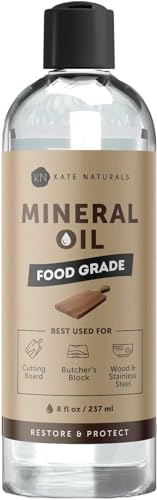 Kate Naturals Mineral Oil for Cutting Board 8oz. Food Grade & Food Safe Mineral Oil to Protect Wood on Cutting Boards, Butcher Block & Bamboo Board