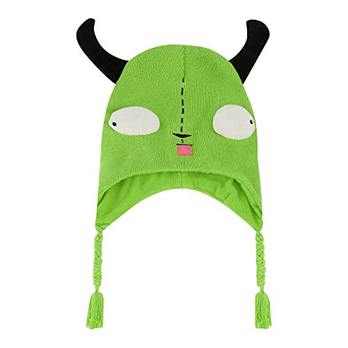 Concept One Invader Zim Beanie Hat, Gir Cosplay Adult Peruvian Winter Knit Cap with Ears and Tassels, Green One Size