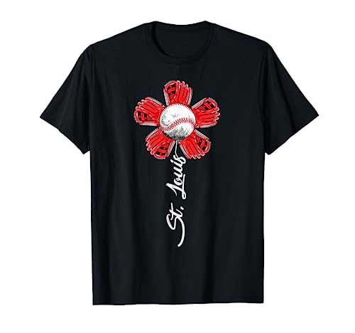 St. Louis Colorful Baseball Flower Souvenir I Love St. Louis T-Shirt