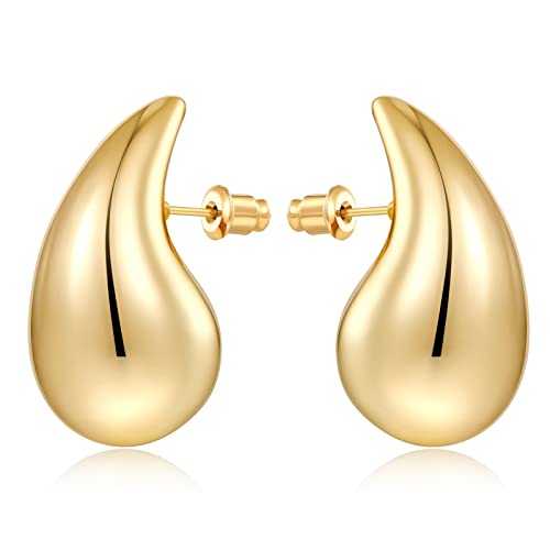 MUYAN 14K Gold Chunky Waterdrop Earrings for Women Lightweight Hollow Teardrop Earrings Fashion Jewelry Gift