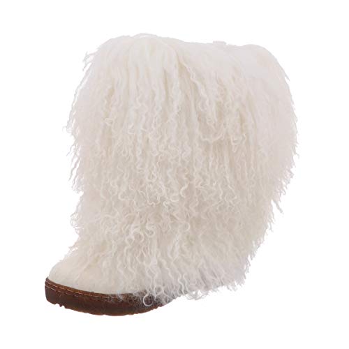 BEARPAW Women's Boetis White Size 6 | Women's Boot Natural Fur | Women's Slip On Boot | Comfortable Winter Boot