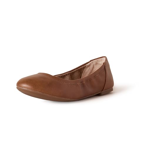 Amazon Essentials Women's Belice Ballet Flat, Chestnut Brown Faux Leather, 9