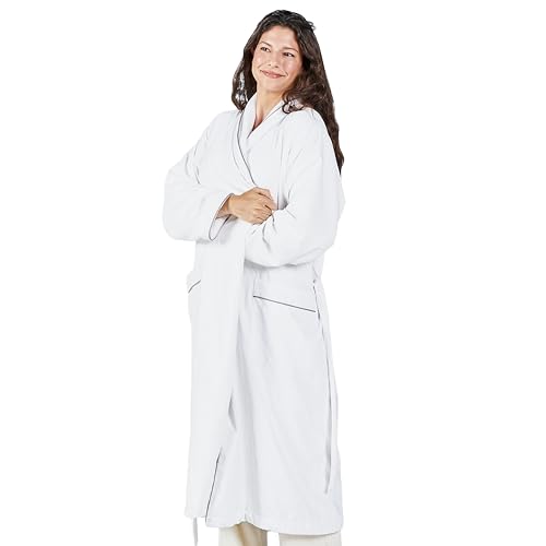 FluffCo Luxury Hotel BathRobe | Resort Quality with Side Pockets & Waist-Tie Belt, Microfiber Interior, Fleece Exterior