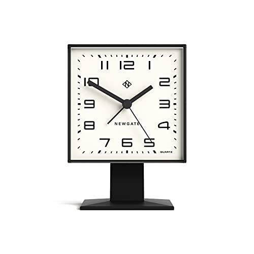 NEWGATE Victor Mid-Century Alarm/Desk Clock - Square Alarm Clock - Analogue No-Tick Alarm Clock - Small Alarm Clock - Arabic Dial - Colourful Case - Matt Finish (Black)