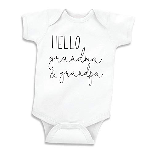 Bump and Beyond Designs Baby-Boys Hello Grandma and Grandpa Pregnancy Announcement Leotard White, 0-3 Months