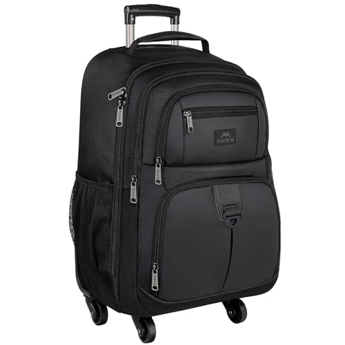 MATEIN Roller Backpack, 18 inch Large Travel Laptop Bag with 4 Wheels for Adults, Heavy Duty Wheeled Suitcase Luggage Pack for Work Business, Rolling Spinner Computer Rucksack for Men Women, Black