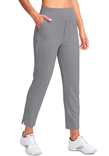 YYV Women's Golf Pants Stretch Work Ankle Pants High Waist Dress Pants with Pockets for Yoga Business Travel Casual(Bright Grey Small)