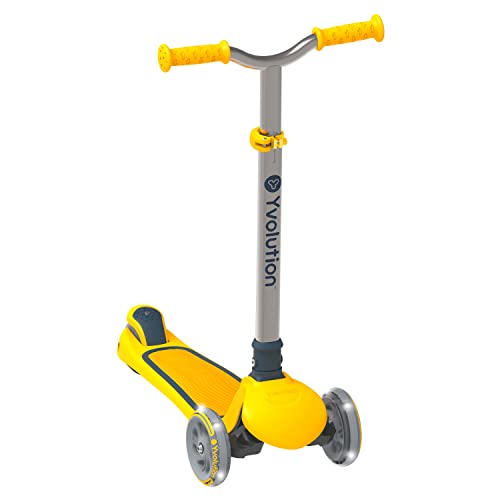 Yvolution Y Glider Air Scooter for Kids, 3 Wheel Scooter for Toddlers 4 Adjustable Height Glider with Kick Scooters, Lean to Steer with LED Flashing Light for Children Ages 3+ Years Old (Yellow)