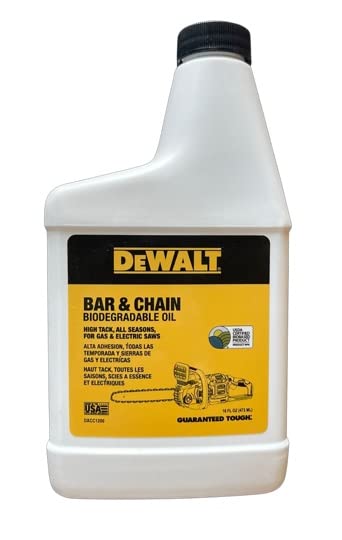 DEWALT Biodegradable Chainsaw Oil – High Performance, Non Toxic Professional Lubricant – Green, Eco-Friendly, Ultraclean, All Season Bar & Chain Lube, 16 oz