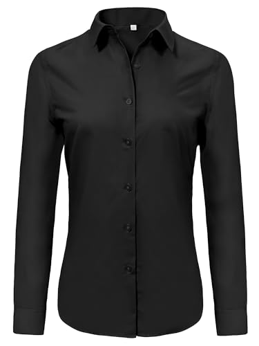 Ruisin Women's Comfy Button-Down Shirt - Long Sleeve, Wrinkle-Free, Black, Size M