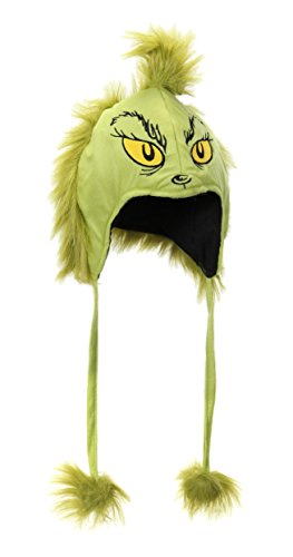 elope Dr. Seuss The Grinch Plush Costume Hoodie Hat for Adults and Teens Standard Green