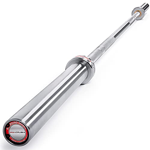 Iron Crush Olympic Barbell - Multifunction 7-Foot Weight Bar for Weightlifting, Powerlifting, CrossFit Training - No. 45 Steel, Chrome Finish - 750 lbs Max Load Capacity - Home Gym Fitness Equipment