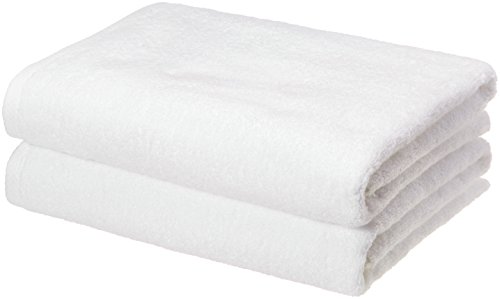 Amazon Basics - 2 Piece Quick-Dry Oversize Bath Towel, 100% Cotton, White, 54' x 30'