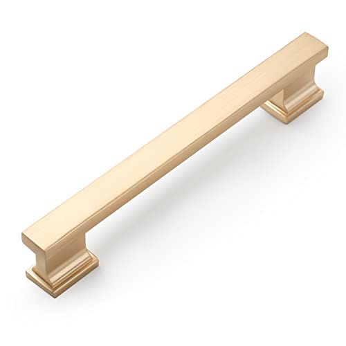 Amerdeco 10 Pack Brushed Brass Cabinet Pulls 5 Inch(128mm) Hole Center Gold Drawer Pulls Cabinet Hardware Kitchen Cabinet Handles for Bathroom Dresser Pulls ZH00013