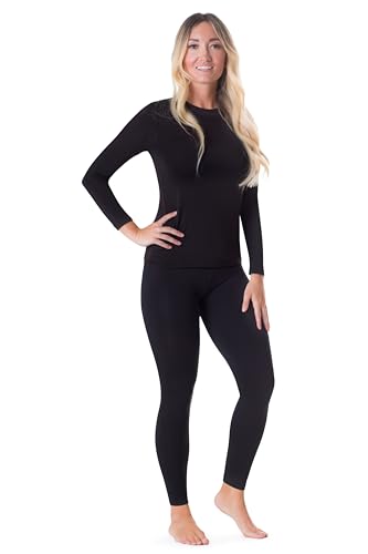 Rocky Thermal Underwear For Women (Long Johns Thermals Set) Shirt & Pants, Base Layer w/Leggings/Bottoms Ski/Extreme Cold, Standard Weight (Black - Small)