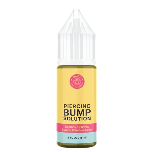 BASE LABORATORIES Piercing Bump Solution & Keloid Bump Removal | Soothing Piercing Aftercare for Piercing Bumps & Keloid Scar Removal | Ear & Nose Keloid Bumps Piercing Aftercare Solution Oil | 0.5 oz