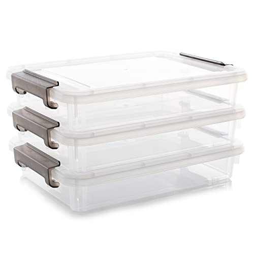Citylife 3 PCS Plastic Storage Bins with Latching Lids Portable Project Case Clear File Box Stackable Storage Containers for Organizing A4 Paper, Photo, Document, Scrapbook
