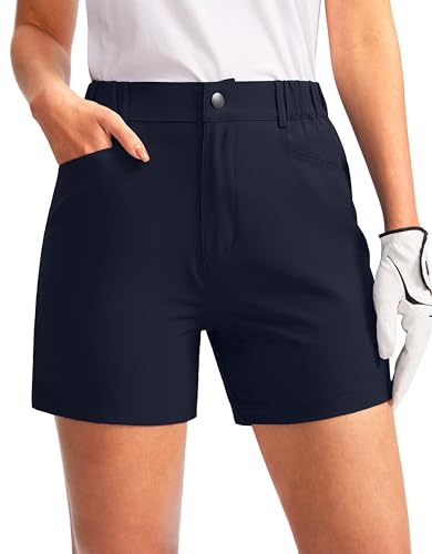 SANTINY Women's 4.5'' Golf Shorts with 4 Pockets Lightweight Quick Dry Outdoor Hiking Shorts for Women Casual Summer(Navy_M)