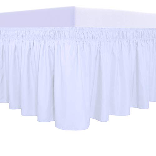 PureFit Wrap Around Ruffled Bed Skirt with Adjustable Elastic Belt - 18 Inch Drop Easy to Put On, Wrinkle Free Bedskirt Dust Ruffles, Frame Cover for Queen, King and C-King Size Beds, White