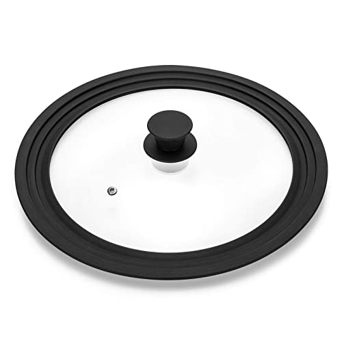 Universal Lid for Pots,Pans and Skillets - Tempered Glass with Heat Resistant Silicone Rim Fits 10.5', 11' and 12' Diameter Cookware,Black
