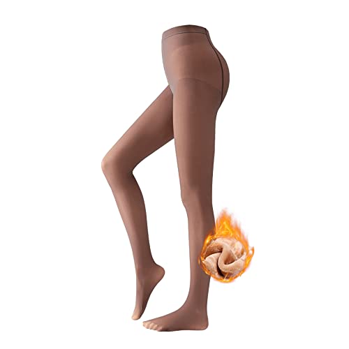 pepdhuk Fleece Lined Tights Sheer Women. Fake Translucent Warm Pantyhose Leggings Sheer Thick Tights for Winter -brown