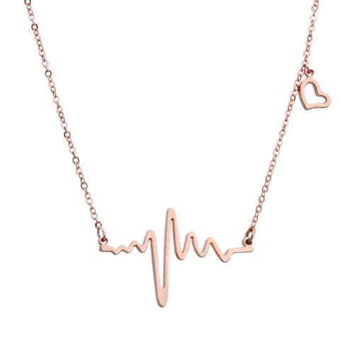 ELBLUVF 18k Rose Gold Plated Stainless-Steel Heart Beat Love Cardiogram Necklace