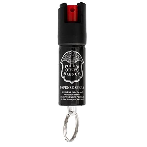 Police Magnum Mini Pepper Spray Self Defense Safety Tool- Strong Built-in Keyring Holder- Small Discreet Canister Case- Made in The USA- 1 Pack 1/2oz RED Twist Lock Keyring