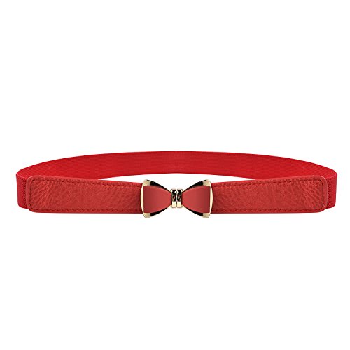 Syuer Womens 1' Width Bow Skinny Elastic Waist Belt Stretchy Belt Thin Belt (S-M (26'-32'), Red)