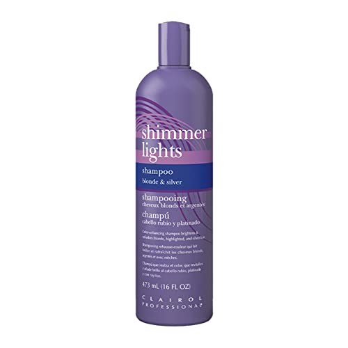 Clairol Professional Shimmer Lights Purple Shampoo, 16 fl. Oz, Neutralizes Brass & Yellow Tones, For Blonde, Silver, Gray & Highlighted Hair Packaging May Vary