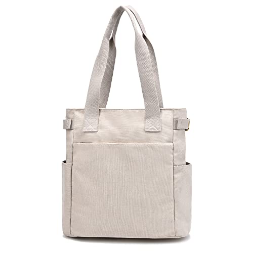 Women’s Canvas Tote Purses Work Shoulder Bags with Pockets Casual Top Zipper Handbag