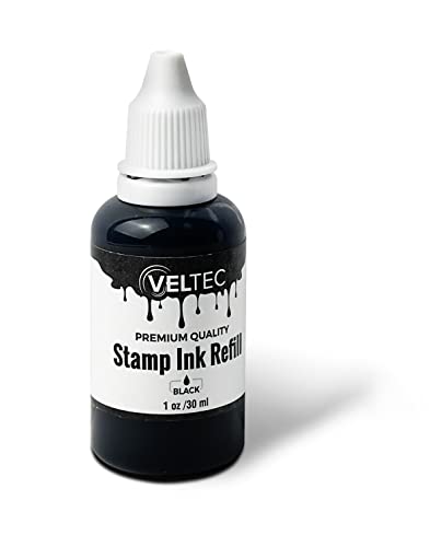 Veltec Self-Inking Stamp Refill Ink, Squeeze Bottle – 1 oz. (Black)