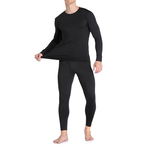 WEERTI Thermal Underwear for Men Long Johns Mens with Fleece Lined, Base Layer Men Cold Weather Top Bottom (Black 4XL)