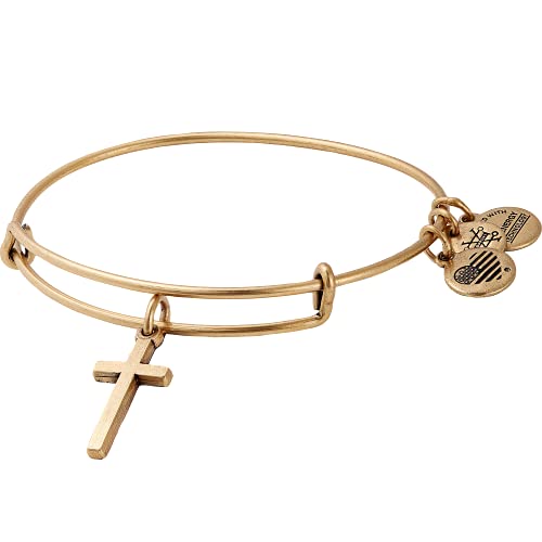 Alex and Ani Divine Guides Expandable Bangle Bracelet for Women, Cross Charm, Rafaelian Gold Finish, 2 to 3.5 in