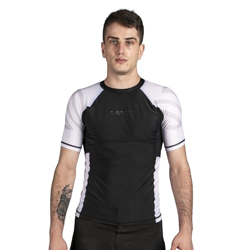 Sanabul Essentials Short Sleeve Compression Shirt for Men | Jiu Jitsu BJJ T Shirt (Large, White)