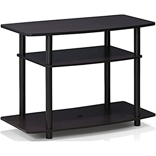 Furinno Turn-N-Tube No Tools 3-Tier Entertainment Center TV Stand for TV up to 32 Inch, Plastic Round Tubes, Dark Walnut