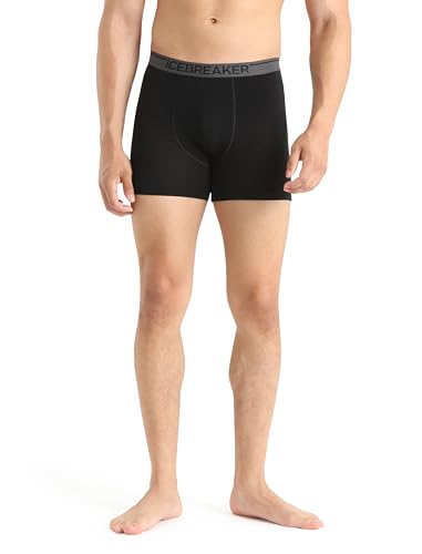 Icebreaker Merino Anatomica Men’s Boxer Briefs, Wool Base Layer for Cold Weather - Soft, Durable Underwear with Contour Pouch, Flatlock Seams to Reduce Chafing, Black, Medium