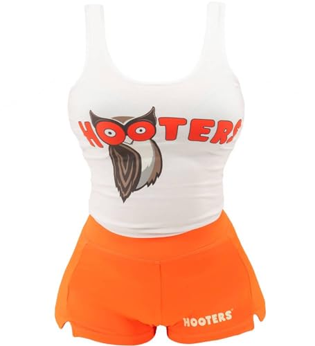 Ripple Junction Hooters Girl Classic Waitress Role Play Costume Uniform Outfit w/Tank Top Shorts Adult Women's SM Orange White