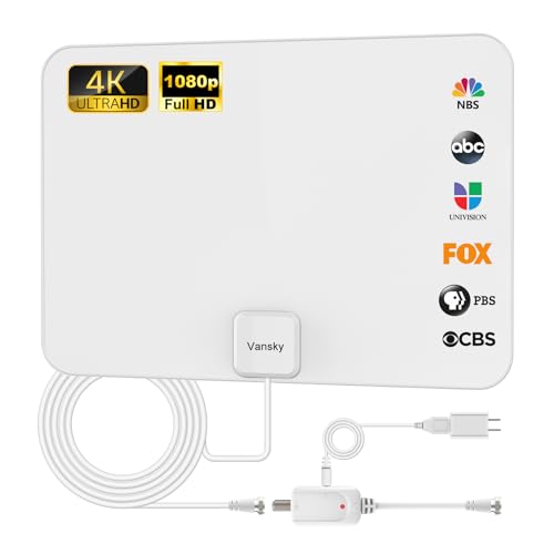 TV Antenna Indoor, Digital Amplified Indoor HDTV Antenna, 1080p VHF UHF Television Local Channels Detachable Signal Amplifier and 16.5ft Long Coax Cable