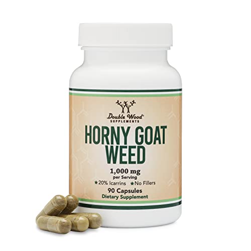 Horny Goat Weed for Men and Women - No Fillers (Max Strength Epimedium Std. to 20% Icariins) 1,000mg per Serving, 90 Capsules (Male Enhancing Supplement) by Double Wood