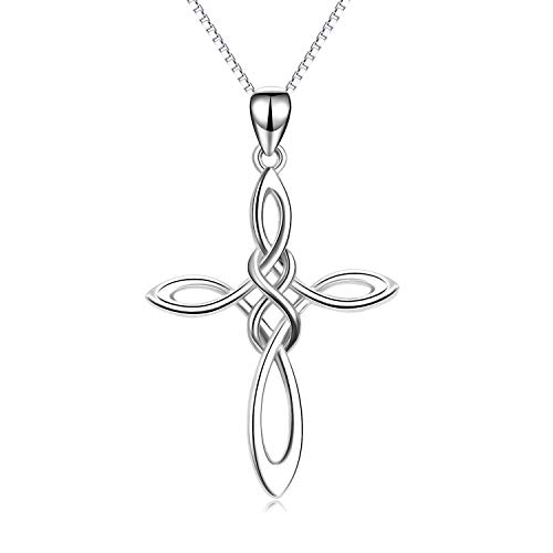 LUHE Cross Necklace Jewelry Sterling Silver Religious Irish Celtic Knot Cross Pendant Necklace Infinity Jewelry Christmas Gifts for Women Teen Girls 18'