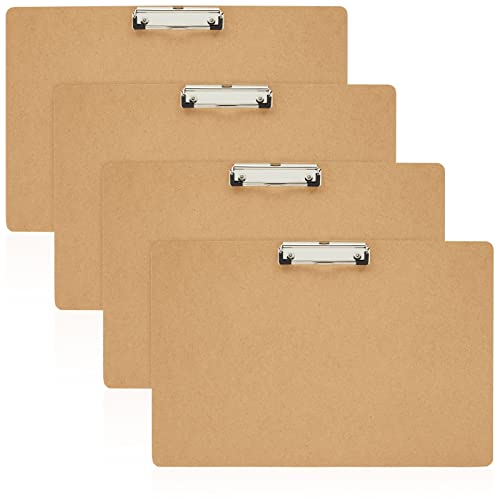 4-Pack Extra Large 11x17 Clipboard, Horizontal Wooden Lap Boards, Wood Clip Board with Low Profile Clip for Drawing, Sketching, and Art Supplies, Landscape Layout, 3mm Thickness