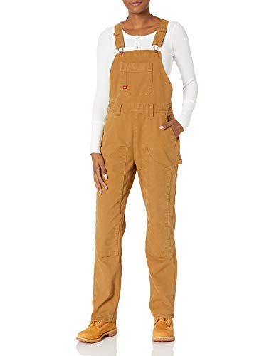 Dickies Women's Duck Double Front Bib Overalls, Rinsed Brown Duck, M