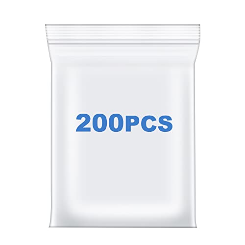 Somoga 200 PCS 1.5' x 1.5' Thick 2.4 Mil Small Clear Zip Poly Bags Mini Plastic Reclosable Zip Seal Lock Bags Necklace Ring Coin Beads Jewelry Pill Zipper Bag