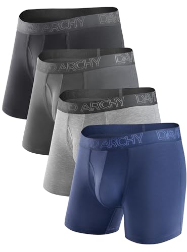 DAVID ARCHY Mens Underwear Cooling Rayon from Bamboo Boxer Briefs Breathable Soft Moisture-Wicking with Fly Underwear for Men 4 Pack (L, Black/Dark Gray/Navy Blue/Heather Gray - 5.5' in 4 Pack)