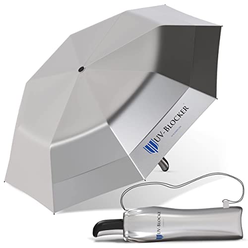 UV-Blocker Travel Sun Protection UV Umbrella Auto Open Double Vented Canopy Windproof Sun Umbrella UV Protection 55+ UPF 44 Inch