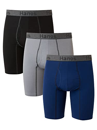 Hanes Men's Underwear Boxer Briefs Pack, Moisture-Wicking Stretch Cotton Boxer Briefs, Boxer Briefs, 3-Pack