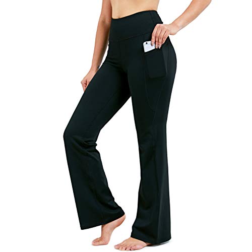 28'/30'/32'/34' Inseam Women's Bootcut Yoga Pants Long Bootleg High-Waisted Flare Pants with Pockets BlackFlare_28_Large Black