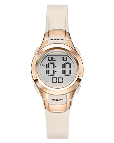 Armitron Sport Women's 45/7012PBH Rose Gold-Tone Accented Digital Chronograph Blush Pink Resin Strap Watch